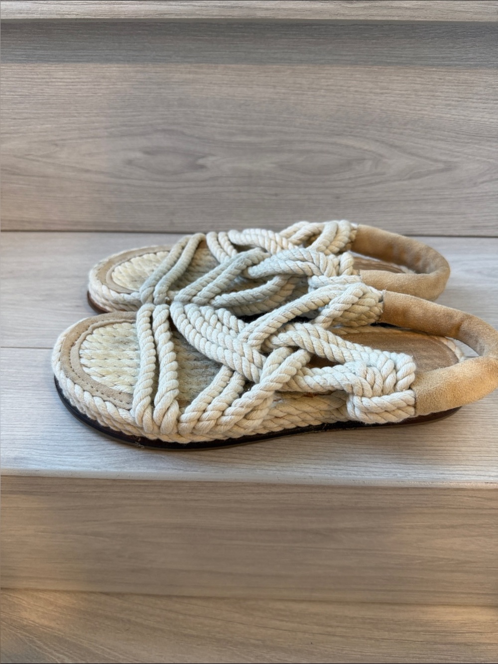 TopShop Boho Rope Woven Slingback Sandals in Natural Cream